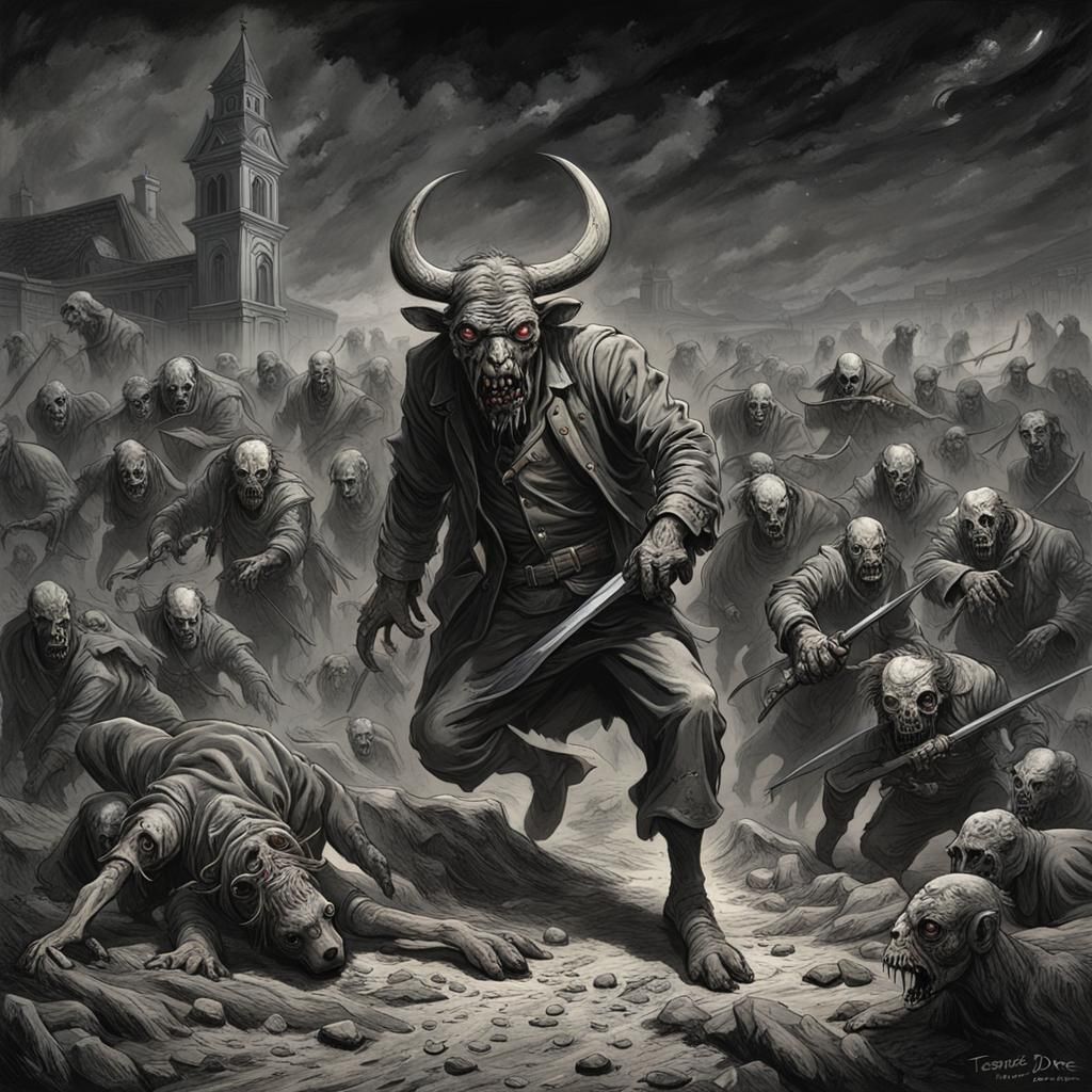 Zombie Taurus in Apocalyptic Horror Style