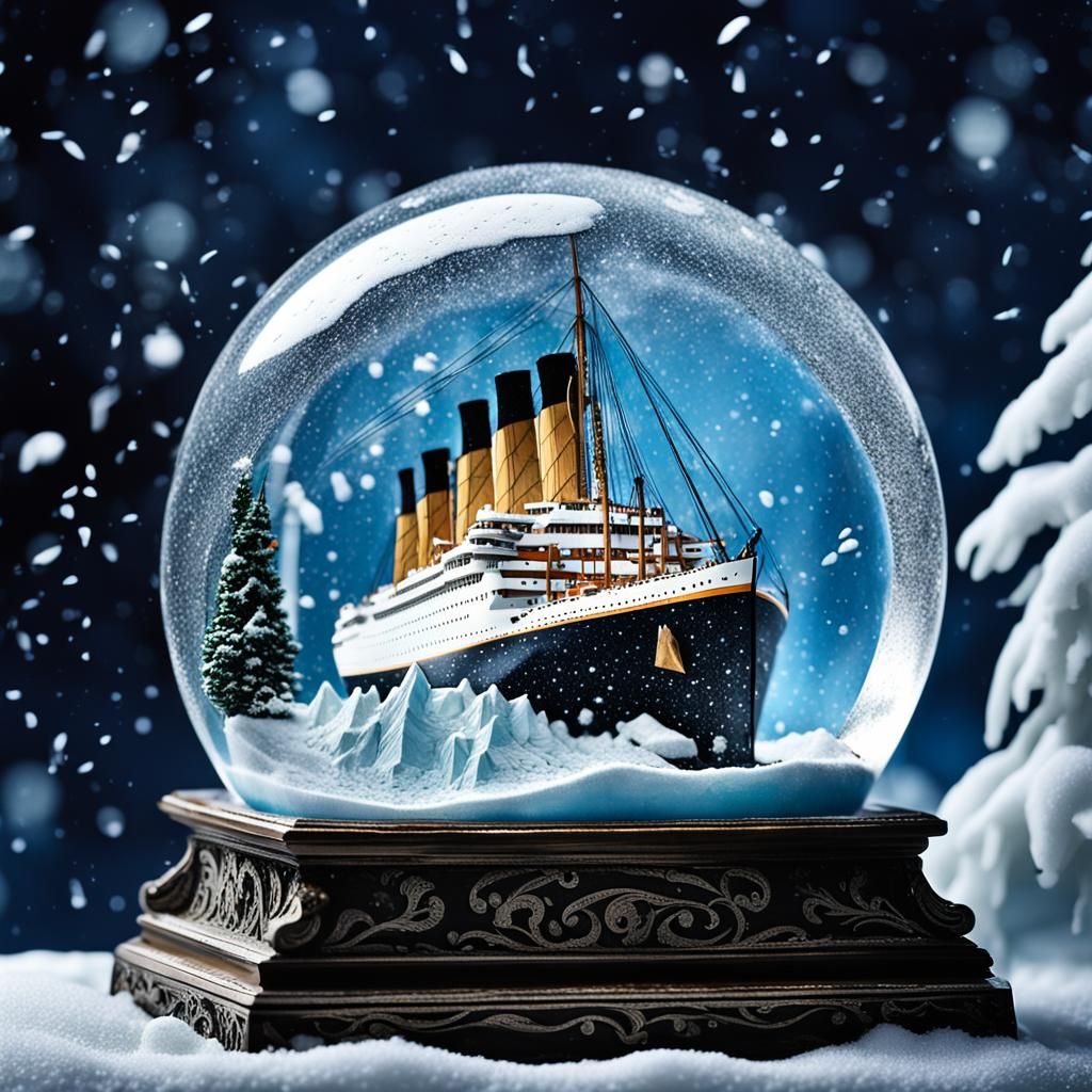 Titanic Sinking: Detailed Snow Globe Scene