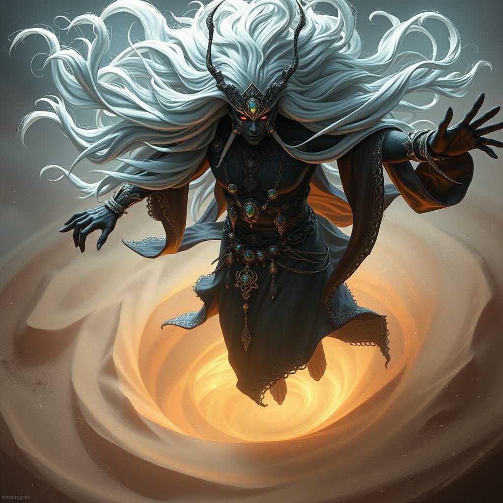 Jinn Sorceress with Cosmic Energy in Dark Fantasy Style