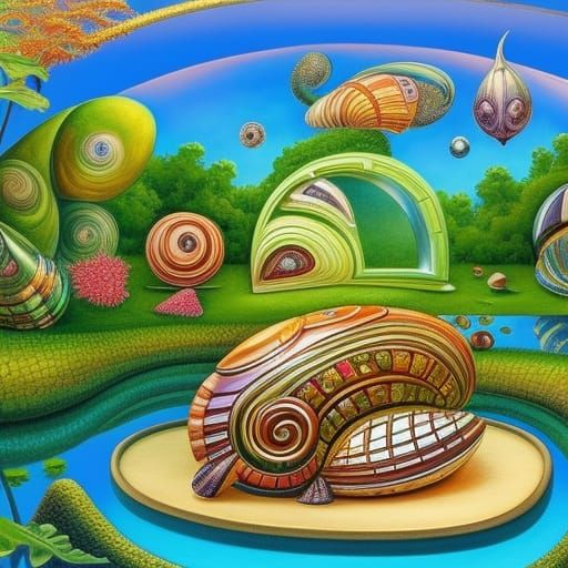 Bejeweled Snail Shell House in Watercolor Style