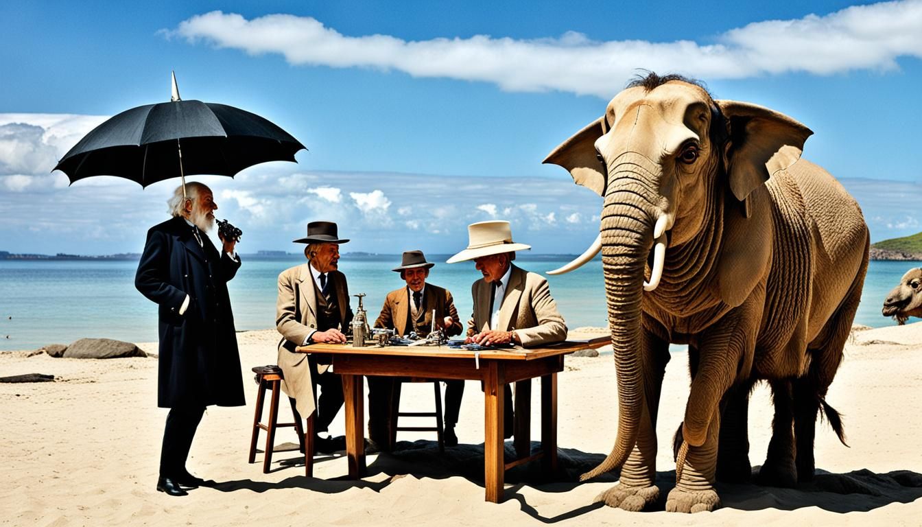 Surreal Cryptid Taxidermist Conference on a Fantasy Island