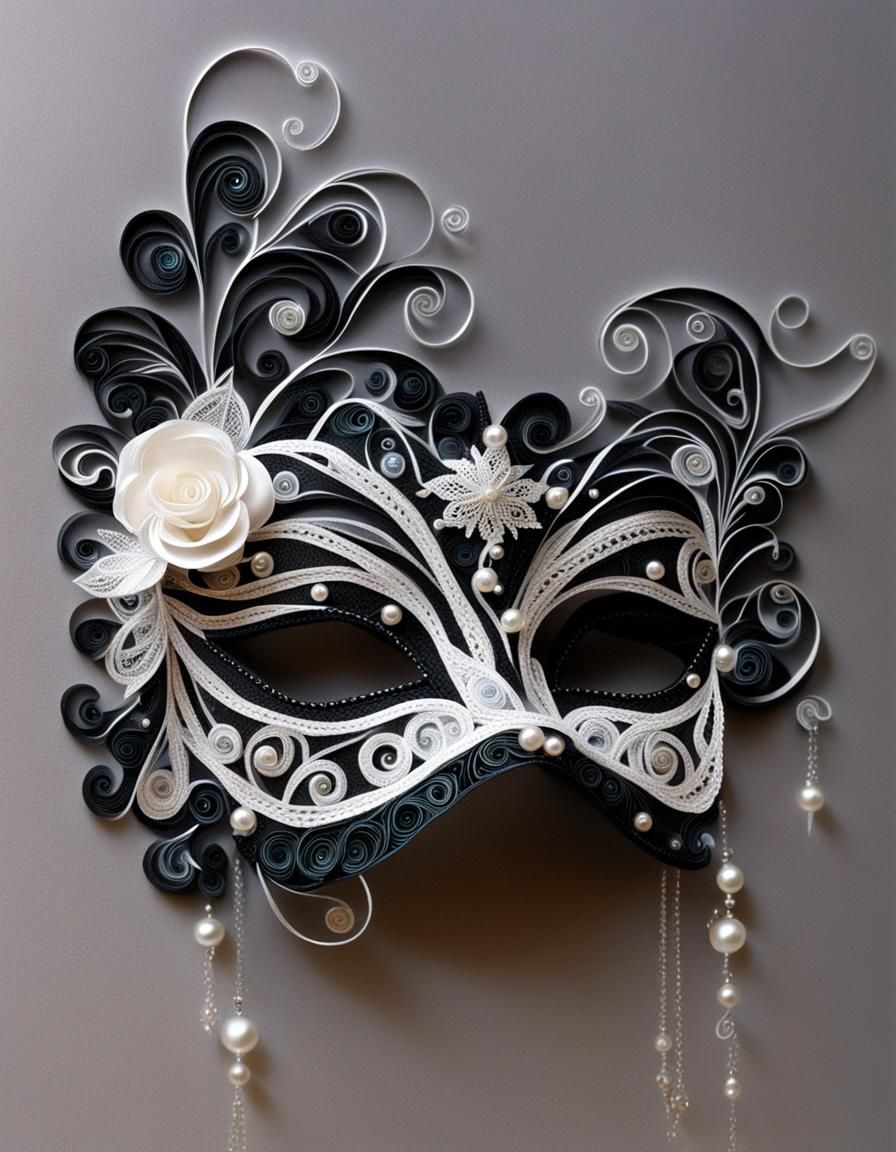 Quilled Carnival Mask with Lace and Silver