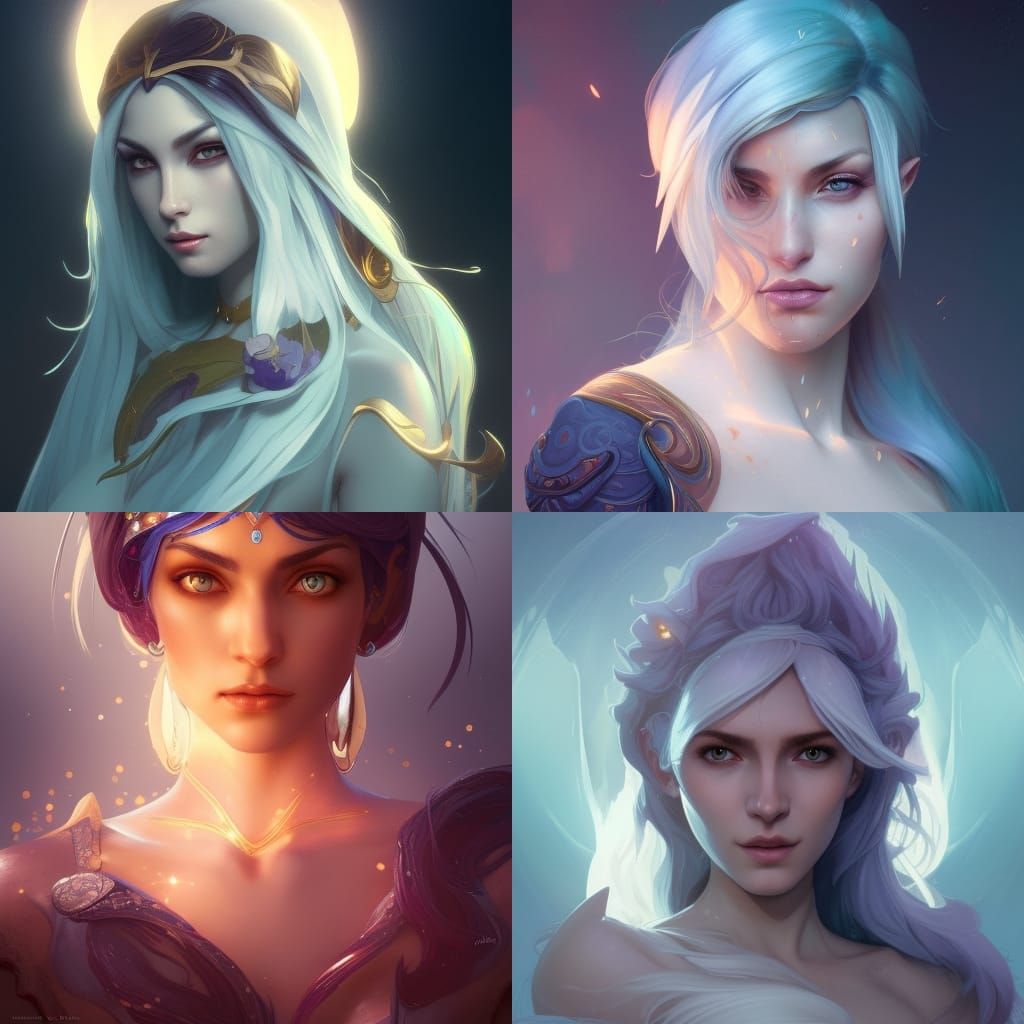 Detailed Moon Elf Portrait in Art Nouveau Style