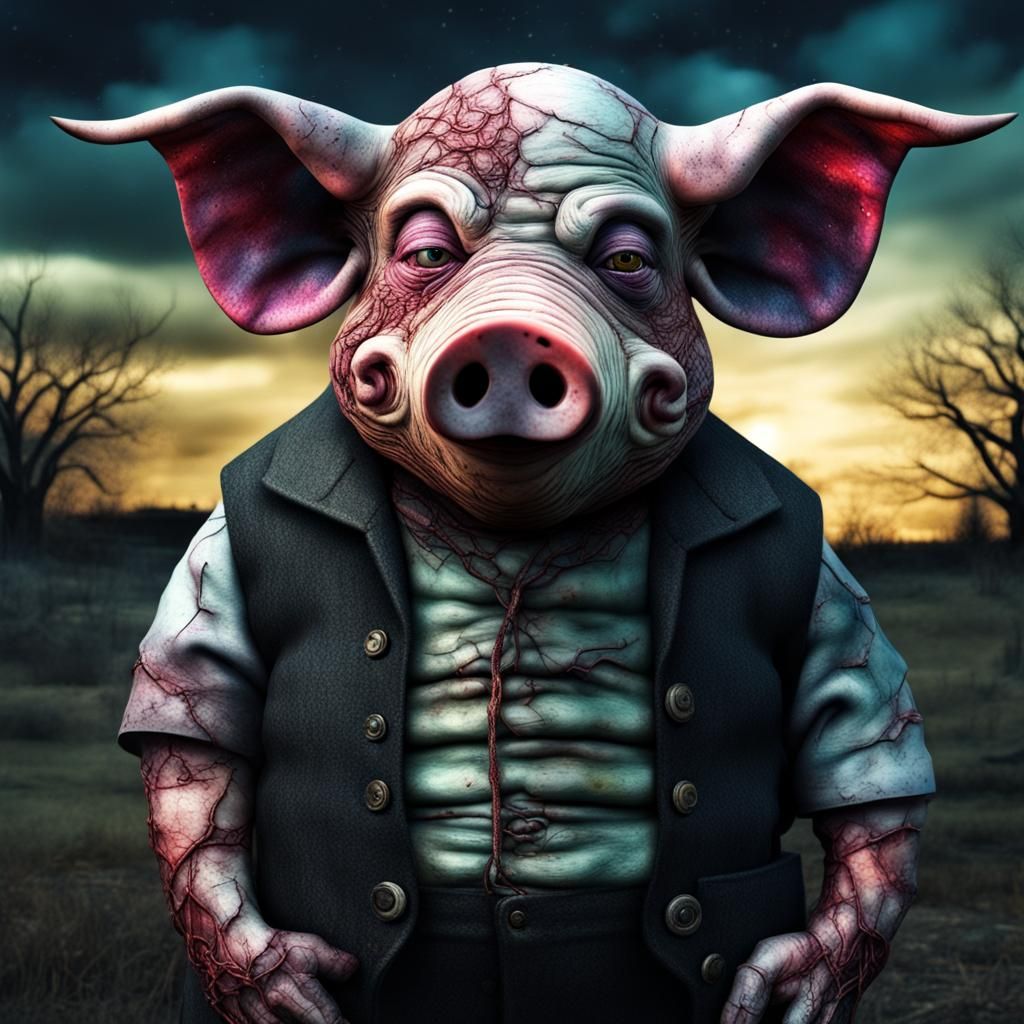 Frankenstein Pig in Surreal Dark Fantasy Style