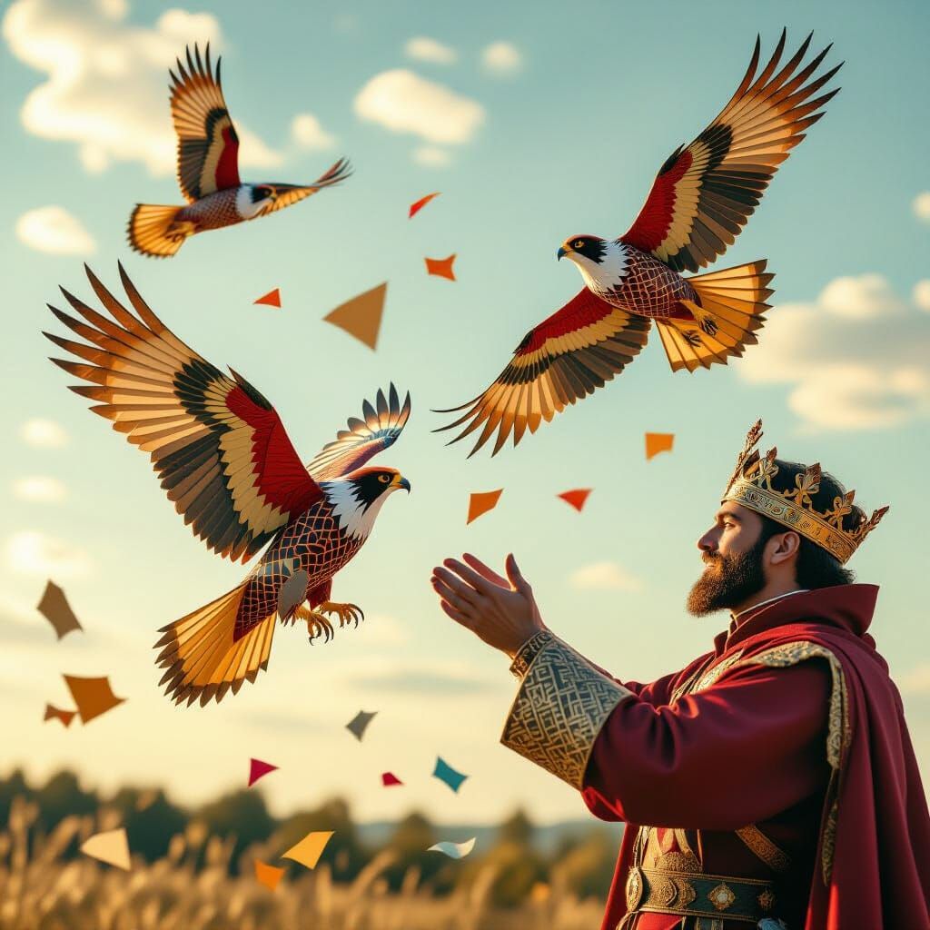 King Releases Origami Birds in Golden Hour Sky