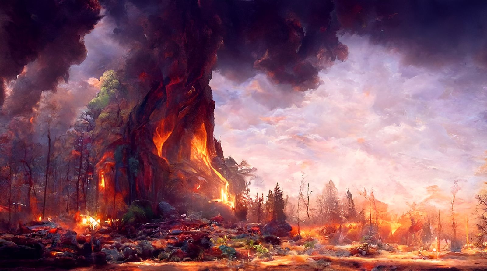 Epic Forest Fire Landscape in Romantic Style