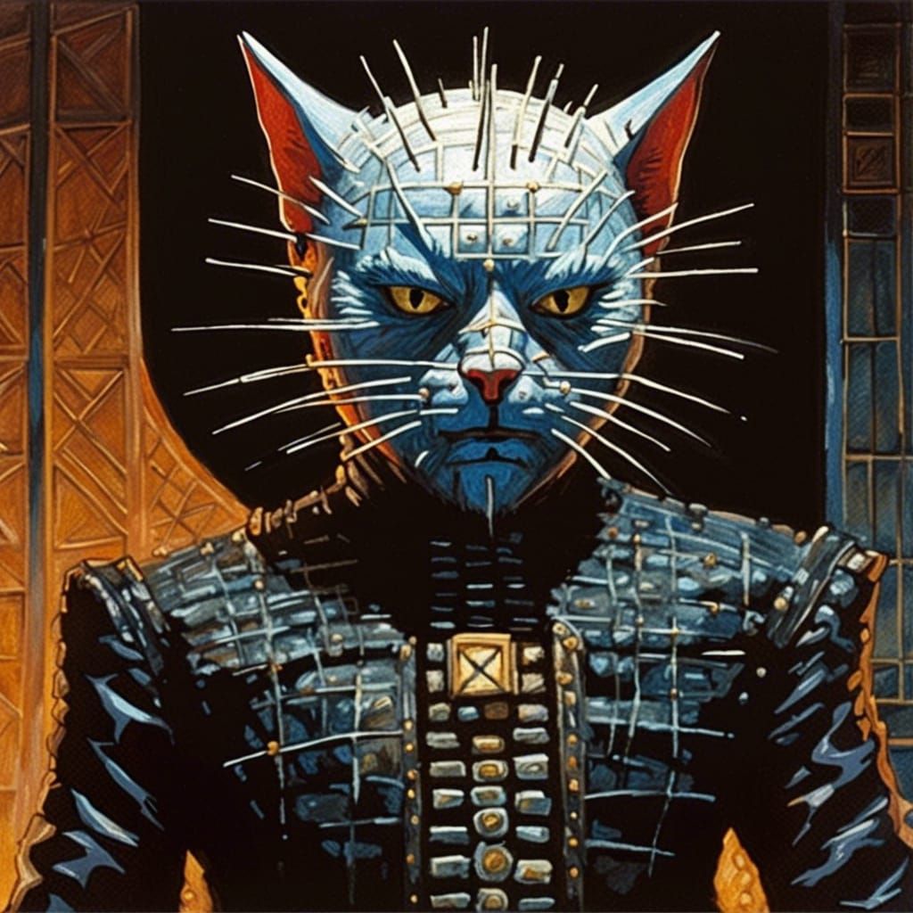 Funny Claymation Pinhead Cat Demon Painting