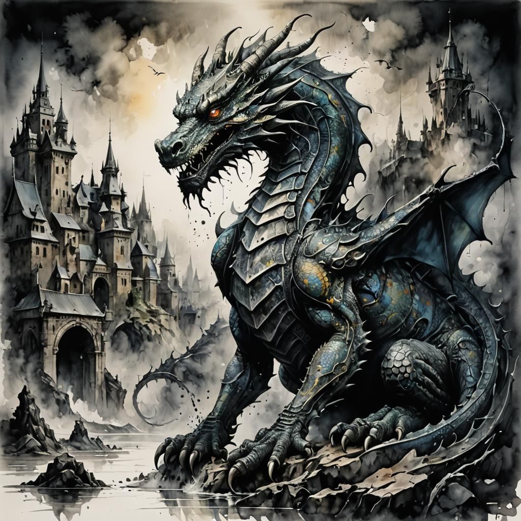 Dragon in Bold Pastel Surreal Watercolor Art