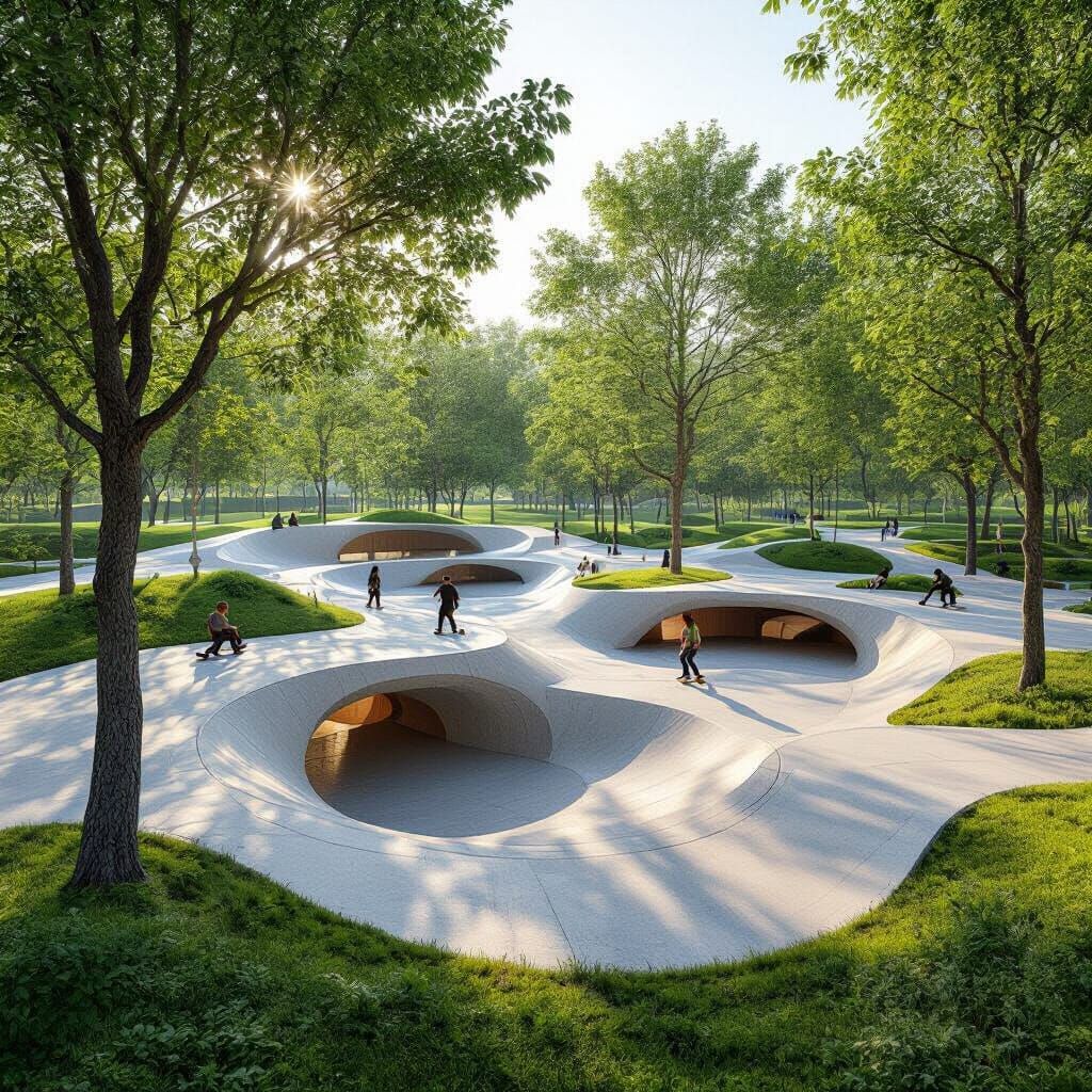 Futuristic Urban Park with Concrete Skate Track
