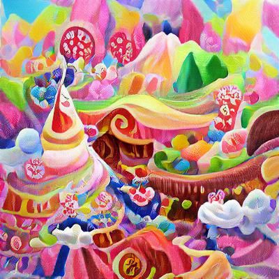 Vibrant Candyland Wonderland in Gouache Style