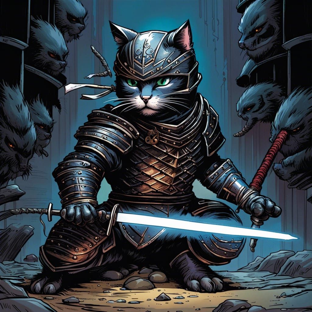 Armored Ninja Cat Comic Book Art