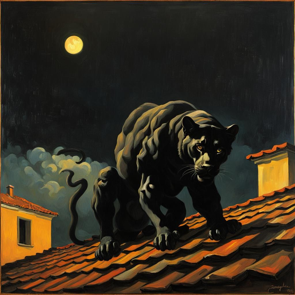 Panther on Roof in Chiaroscuro Lighting