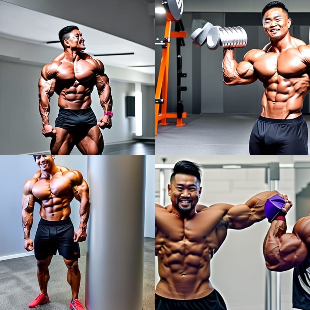 Muscular Asian Bodybuilder Flexing Ripped Physique