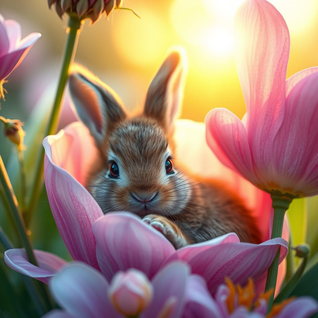 Baby Bunny in Flower, Fantasy Concept Art