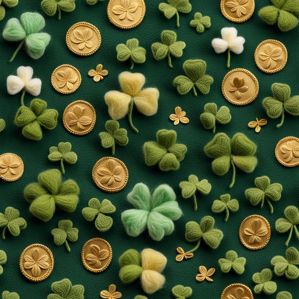 Shamrocks and Gold Coins in Needle Felt Embroidery