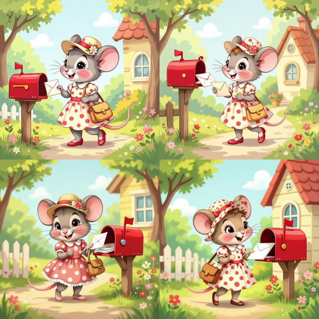 Charming Mouse Illustration in Polka Dot Dress