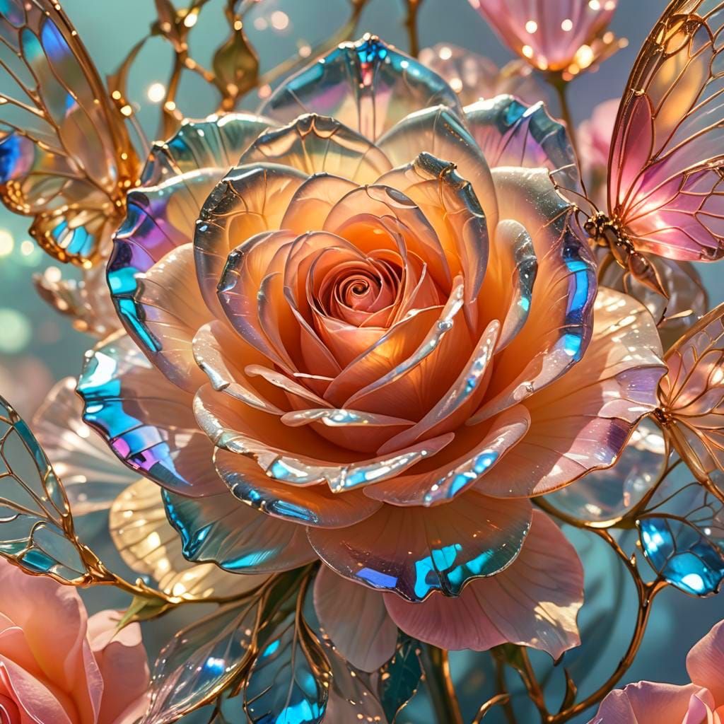 Glass Rose and Butterfly of Light
