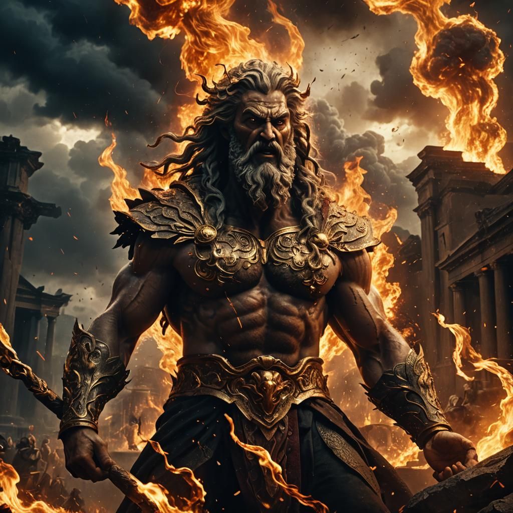 Zeus Emerges From Flames in a Digital Painting