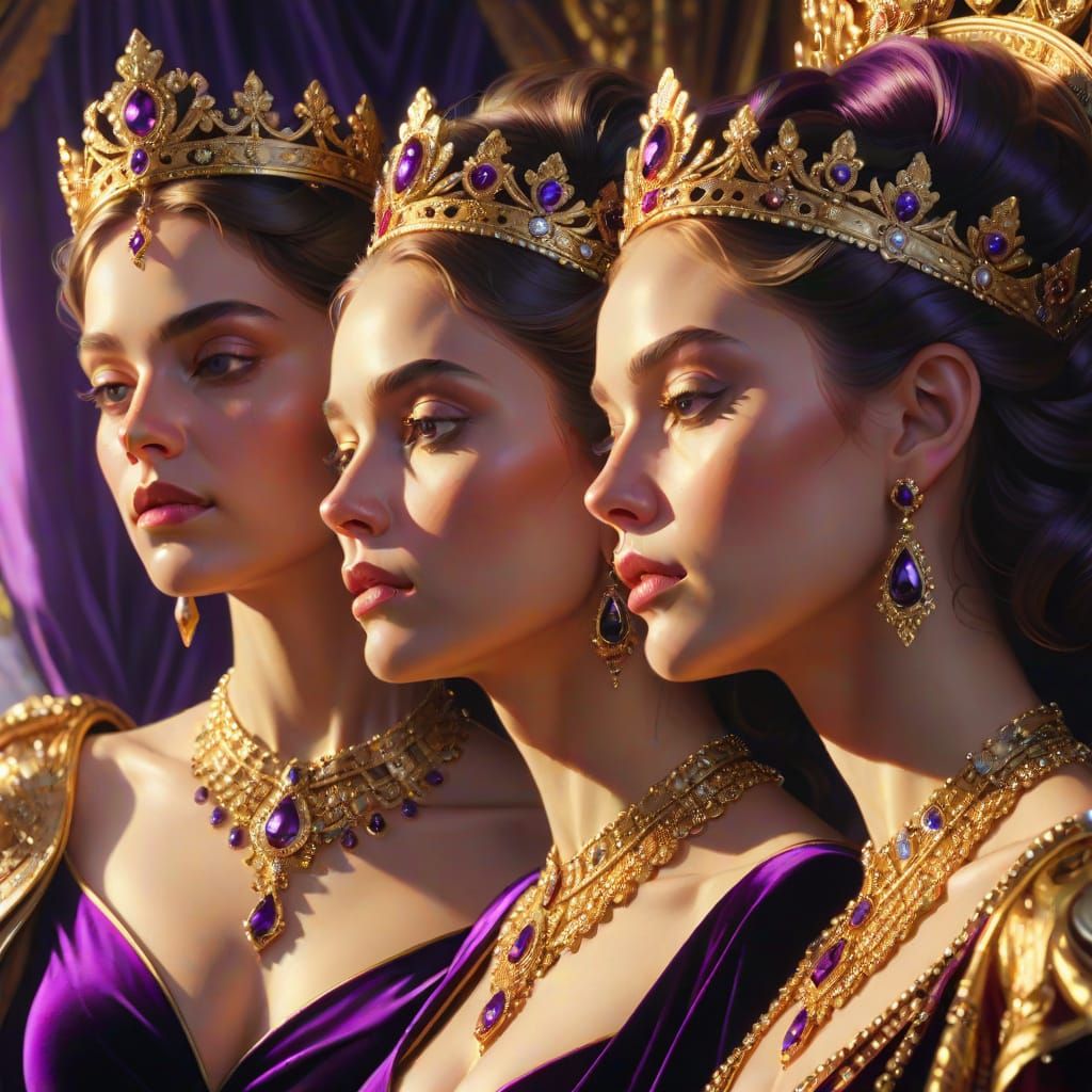 Regal Queens in Lavish Oil Painting Style