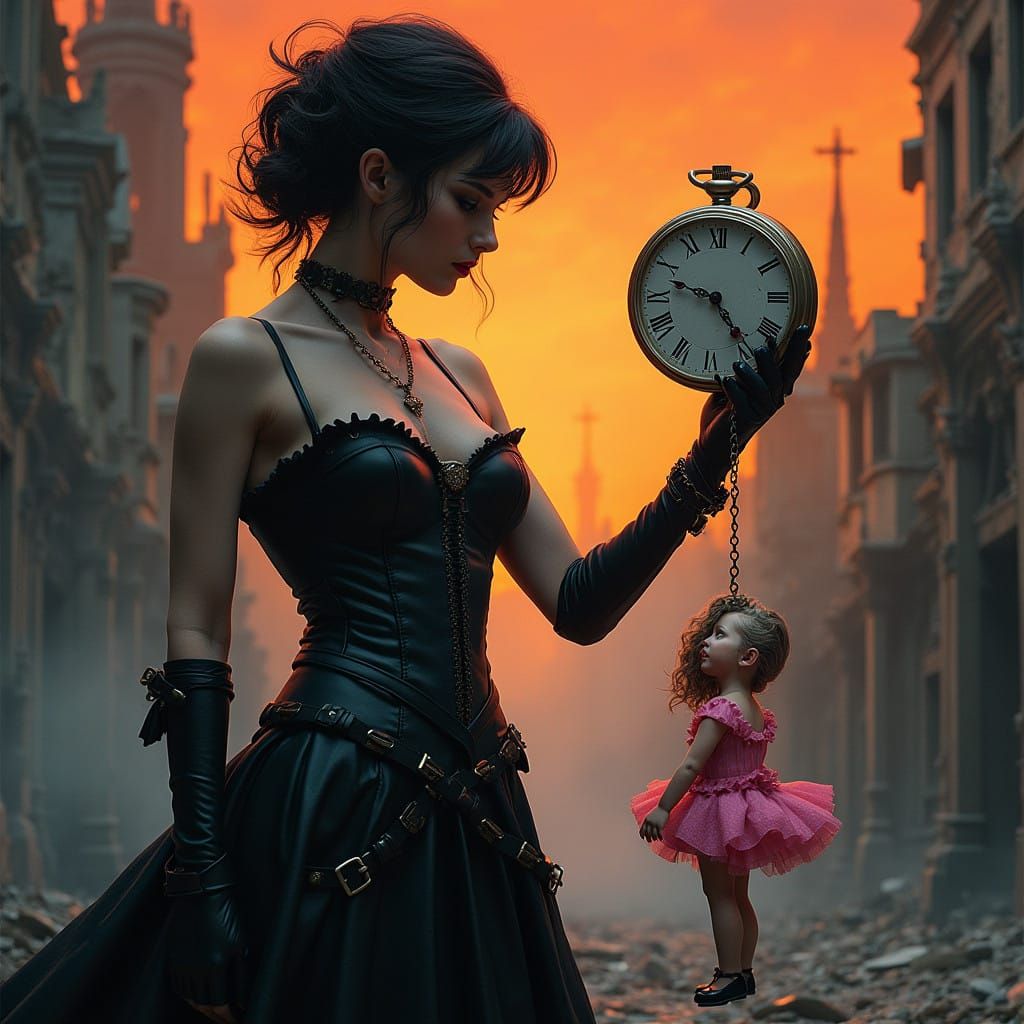 Hypnotic Sorceress in Leather, Bizarre Landscape