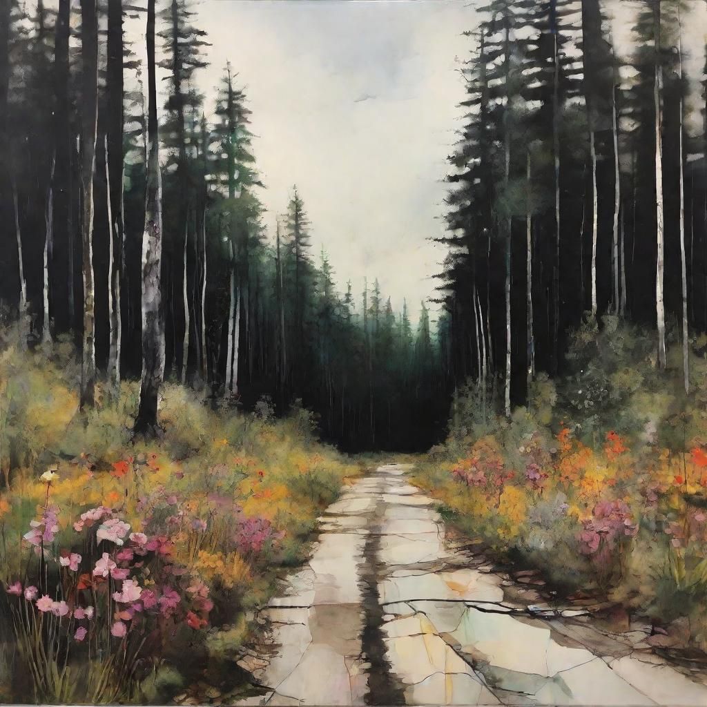 Lost Flowers in Boreal Forest as Ink Painting
