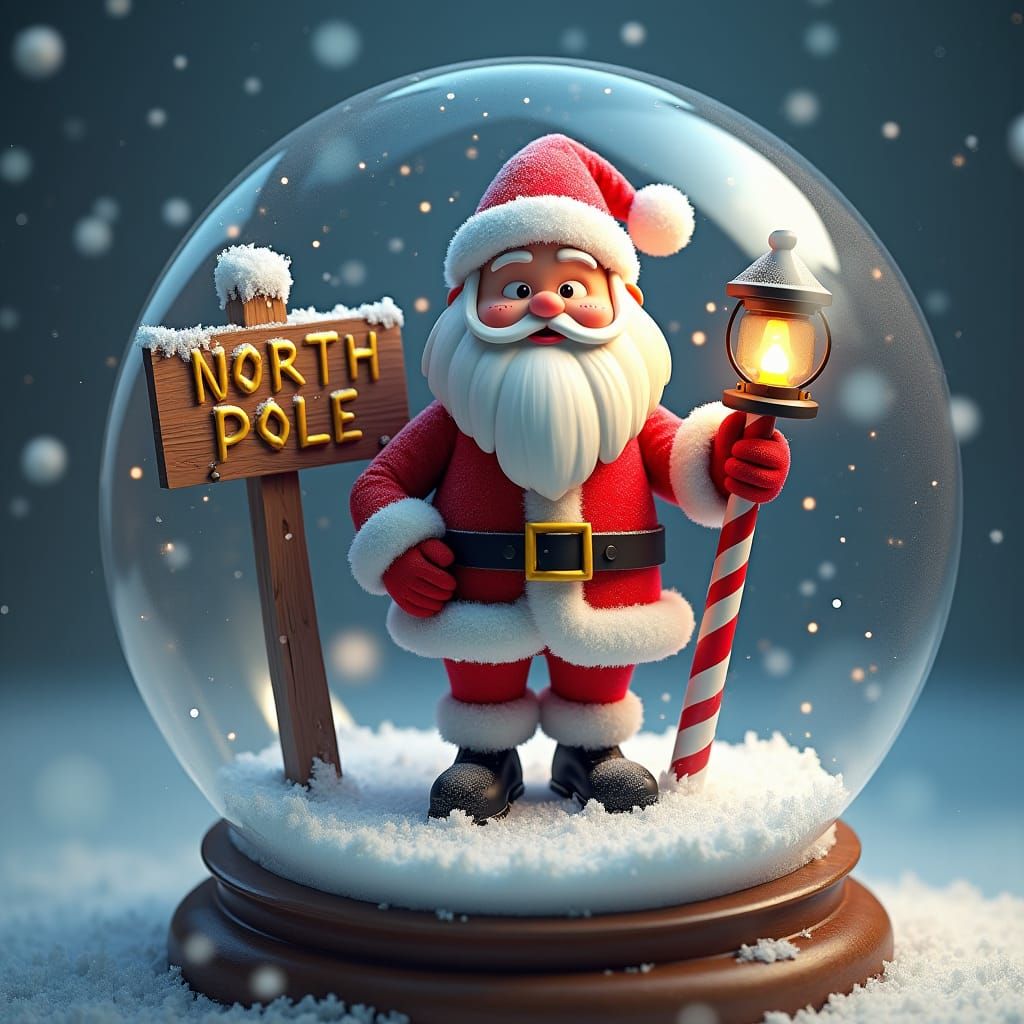 Santa Claus Inside Snow Globe, Detailed Matte Painting