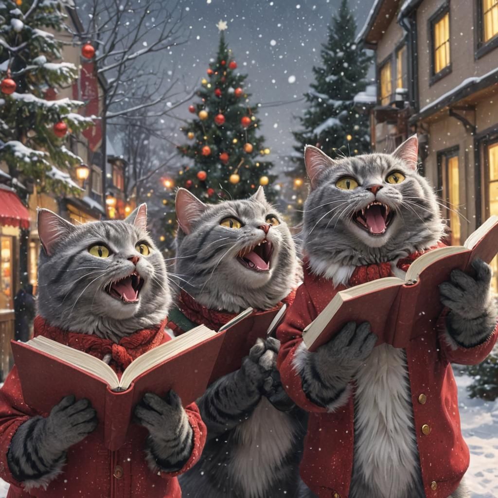 Christmas Cats Singing Carols in Manga Style