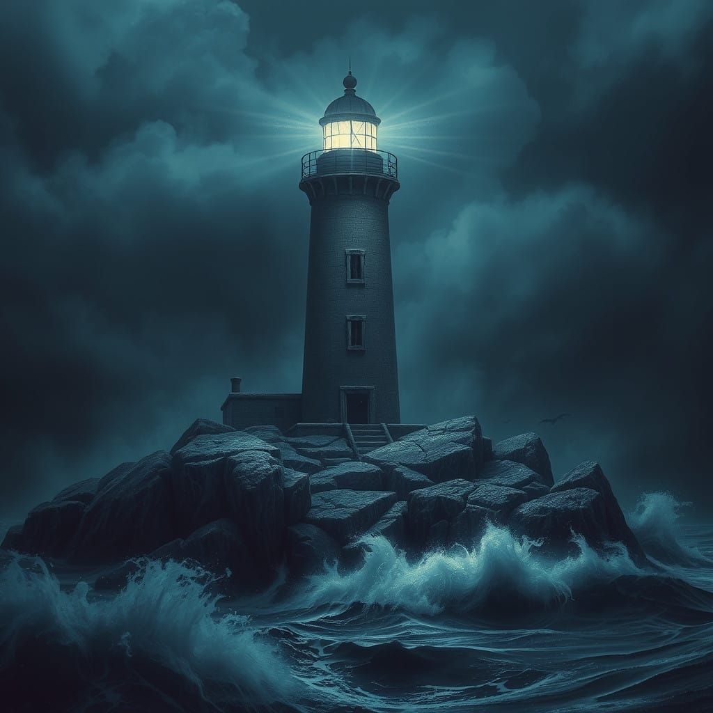 Mysterious Lighthouse Shrouded in Stormy Night