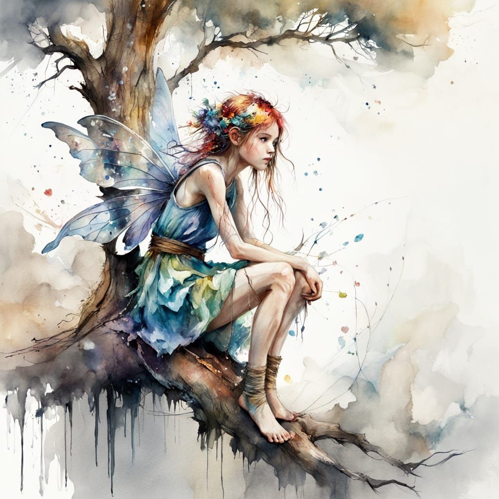 Cute Fairy in Dreamlike Watercolor Style
