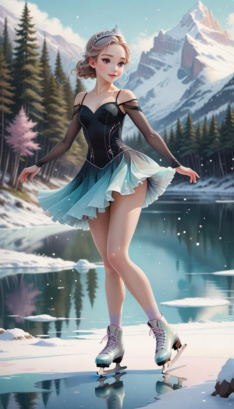 Figure Skater Princess on Winter Lake, Manga Style