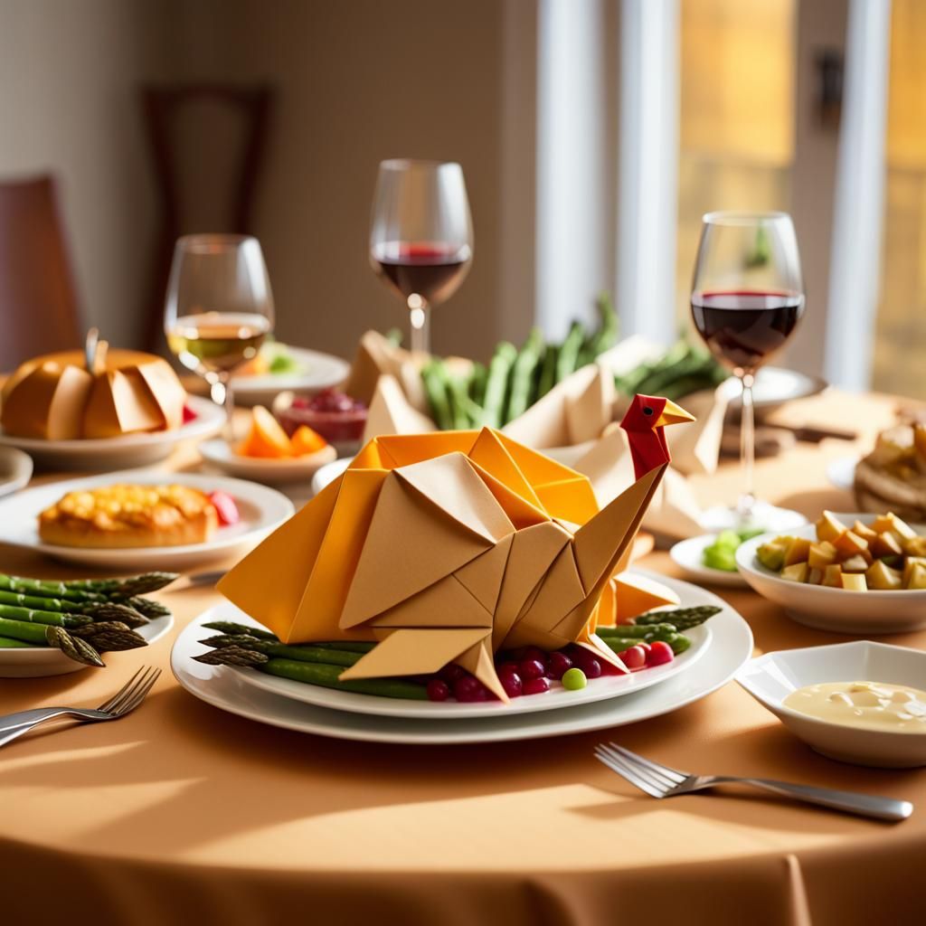 Origami Thanksgiving Dinner in Papercraft Style