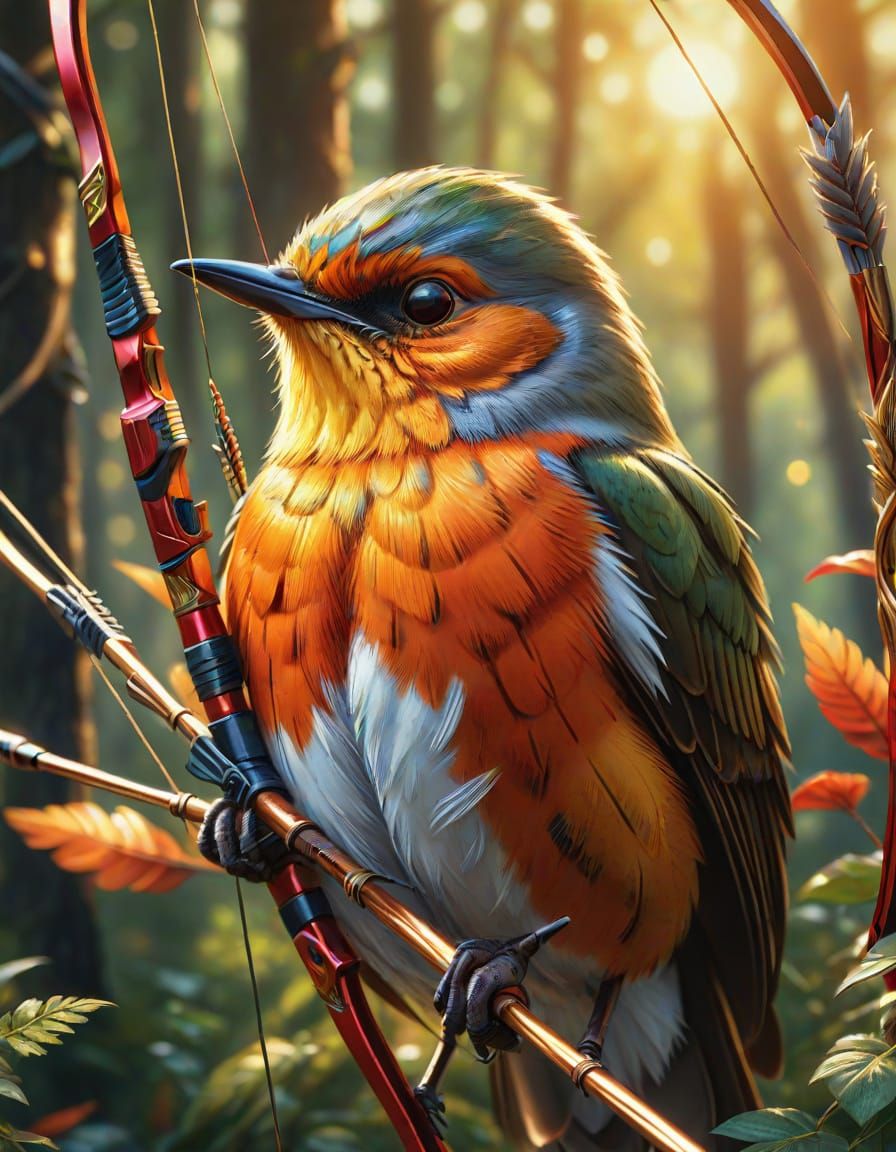 Hyperrealistic Red Robin Hood Bird in Forest