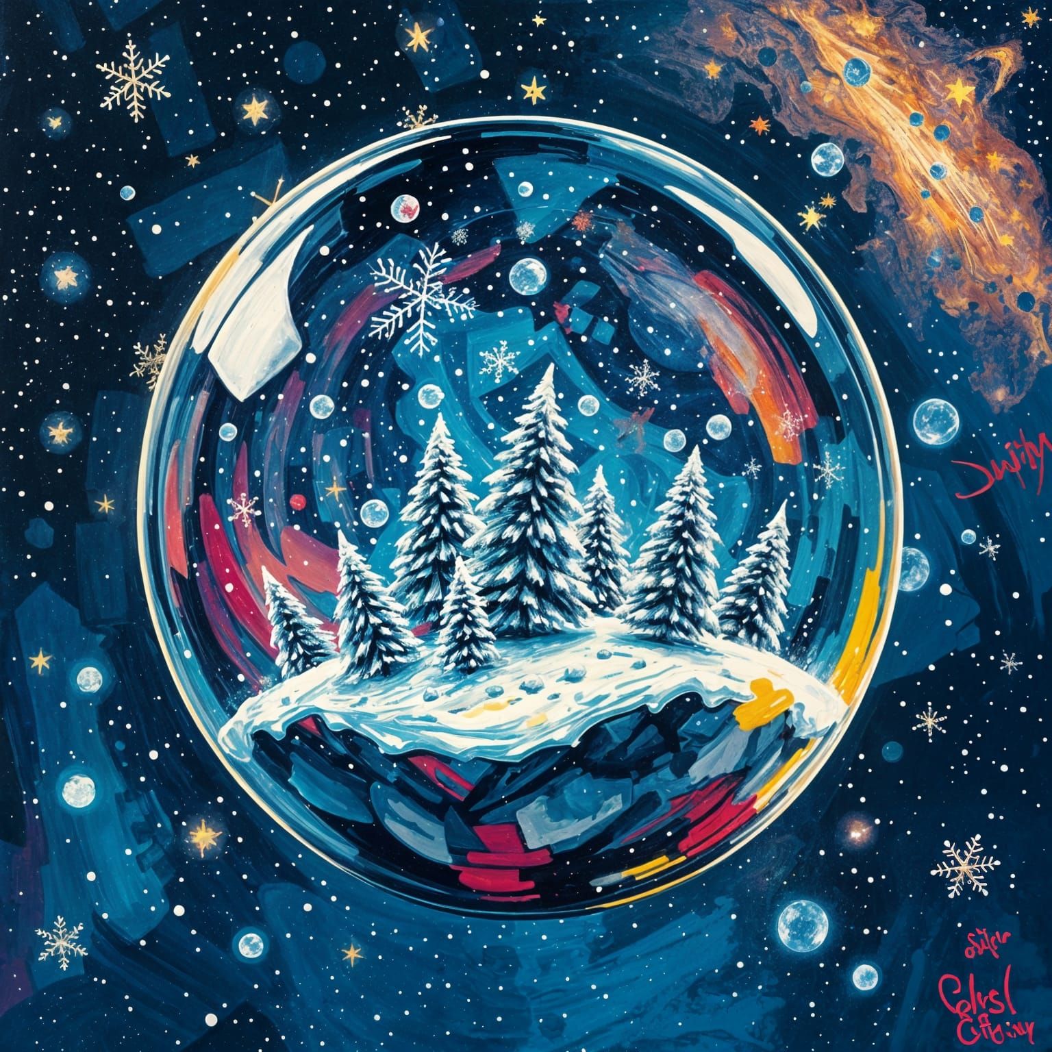 Starry Snowglobe in Graffiti Splash Art Style