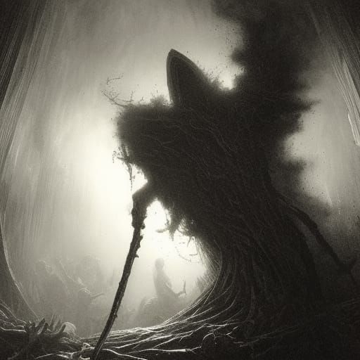 Evil Dead Horror in Engraving Style