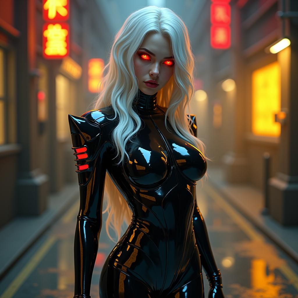 Dhampir Woman in Latex: Sci-Fi Art Nouveau