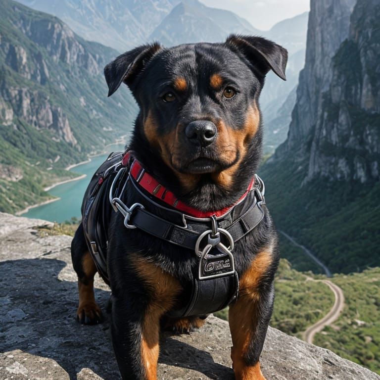 Hyper Realistic Rottweiler Base Jumper in Mid-Air
