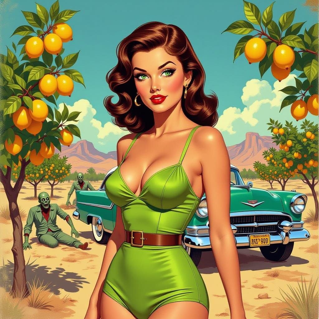 1950s Pinup Fights Zombies in Lemon Desert