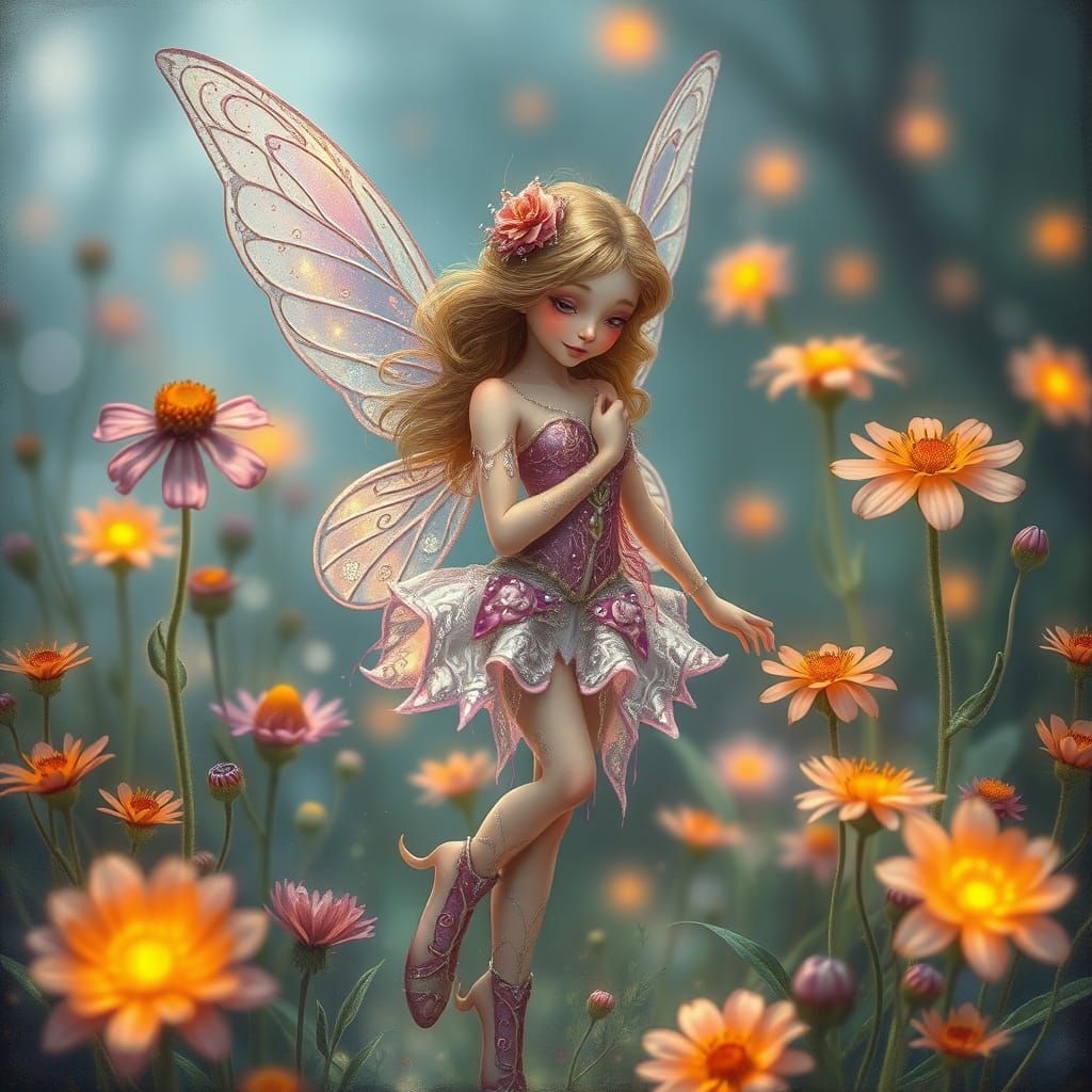 Whimsical Fairy in Sparkling Wildflowers