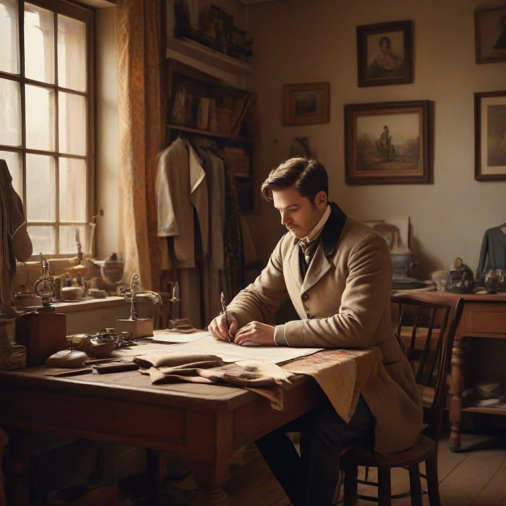 19th Century Tailor at Work in Atelier