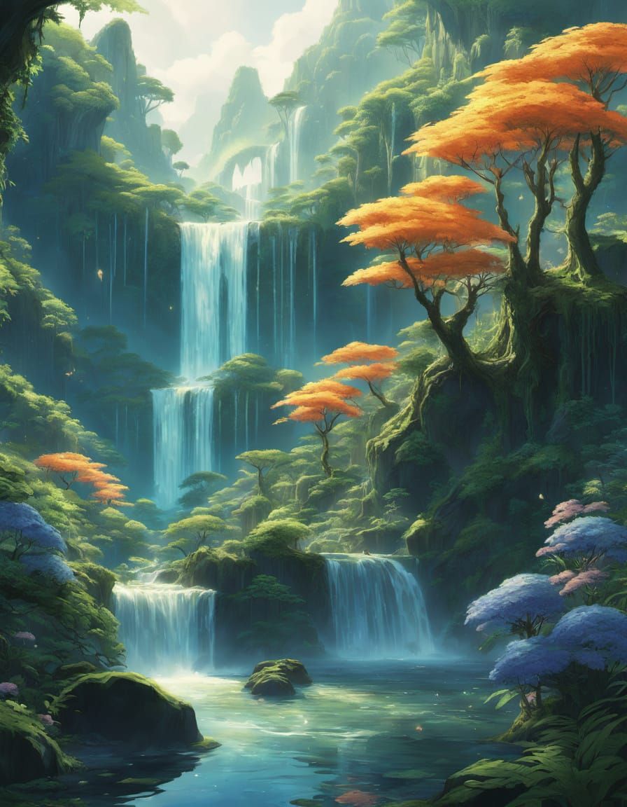 Whispers of Enchanted Wonder in a Dreamy Waterfall Garden