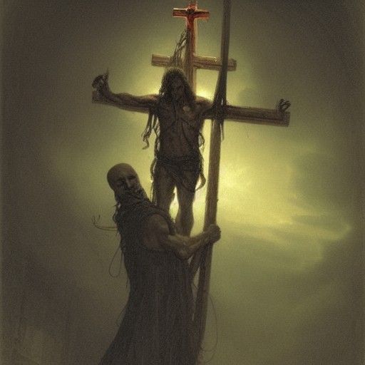 Sinister Snake-Man with Cross in Doré Style