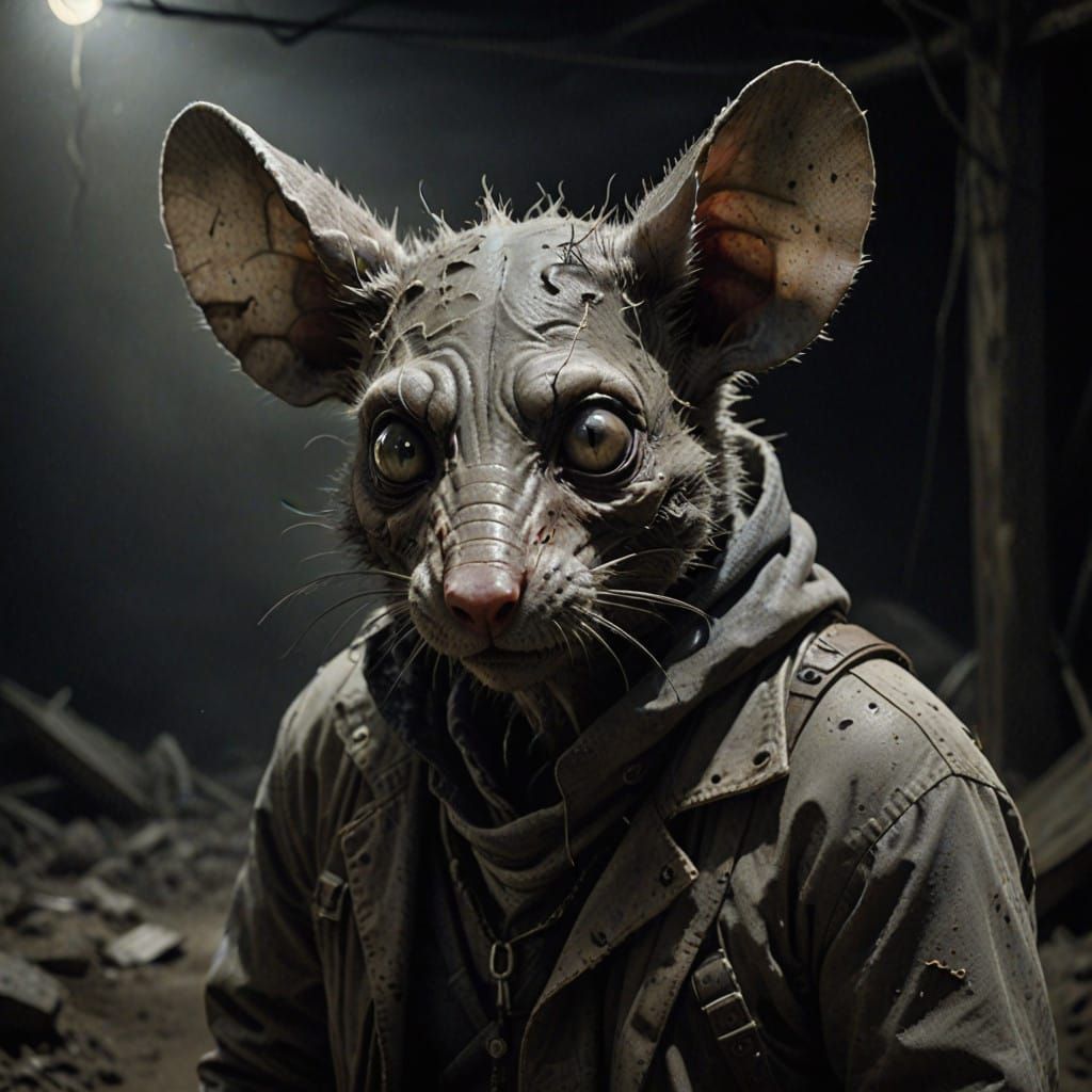 Distressed, Aged Rat-Like Creature with Unsettling Eyes