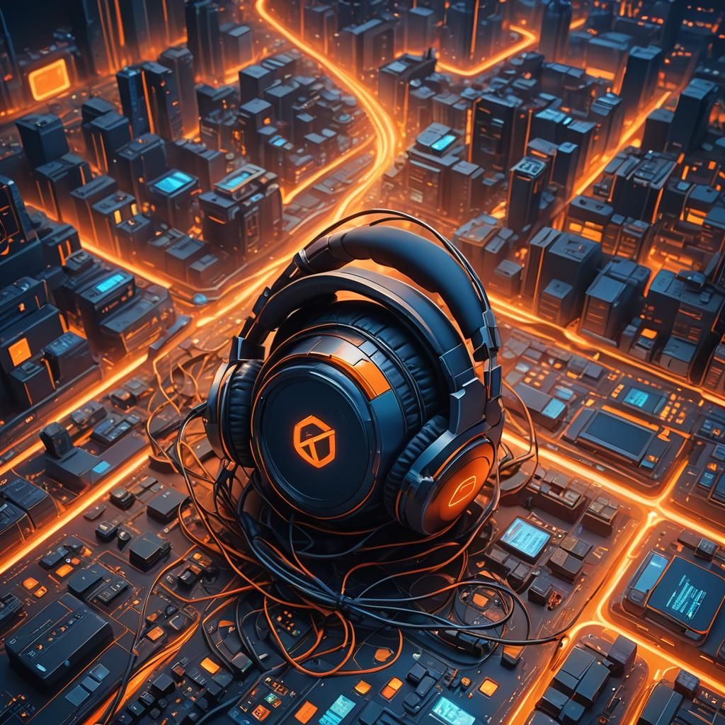 Cat with Headphones: Cinematic Digital Illustration