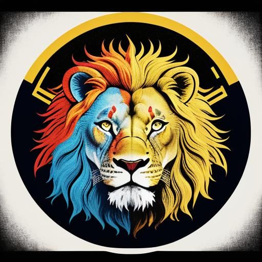 Lego Lion in Colorful Eclipse, Pop Art Woodprint