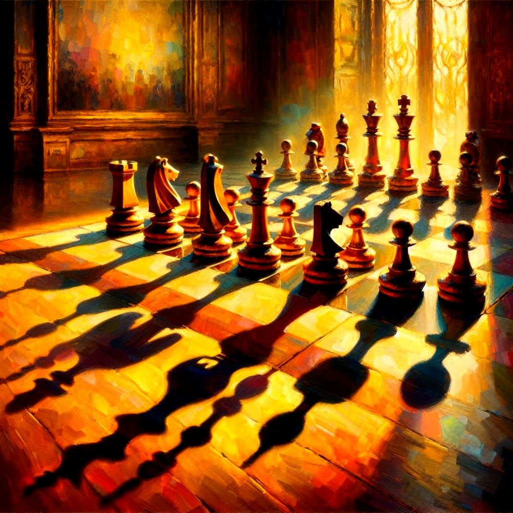 Impressionistic Masterpiece: Chessboard Scene with Whimsical...