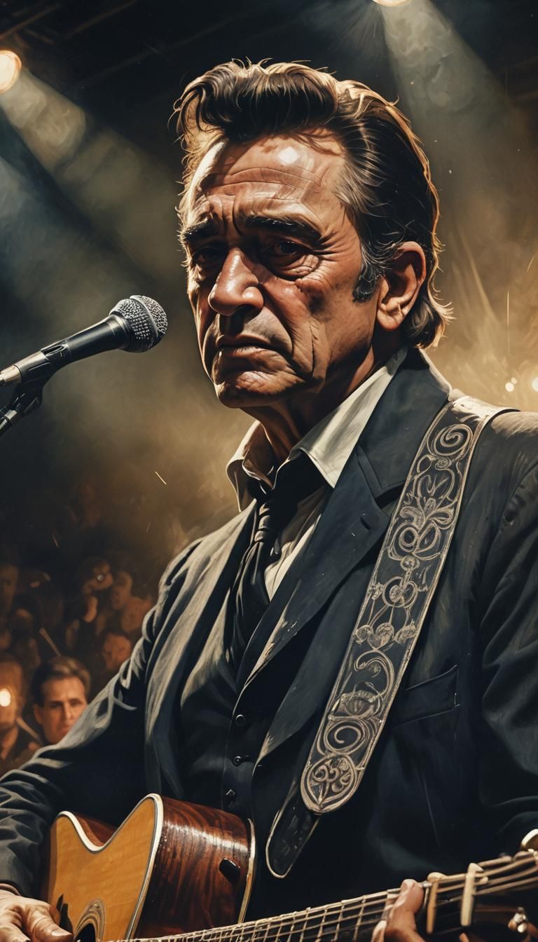 Johnny Cash Portrait in American Gothic Style