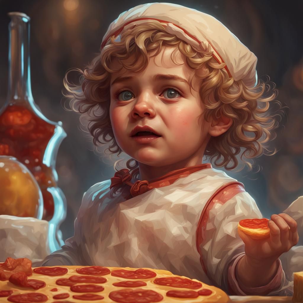 Pepperoni Cheese Baby Portrait in Detailed Splash Art