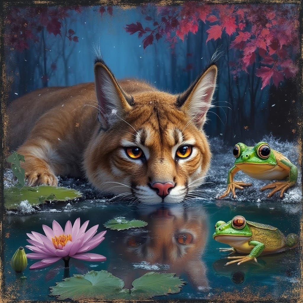 Vibrant Autumn Night: A Hyper-Realistic Cougar in a Foggy La...