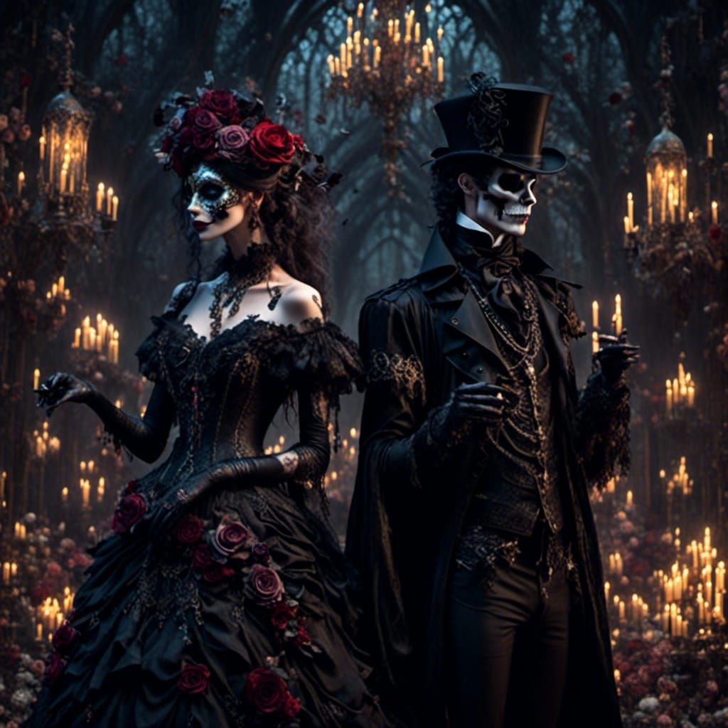 Gothic Masquerade Ball in Dark Fantasy Romance Style