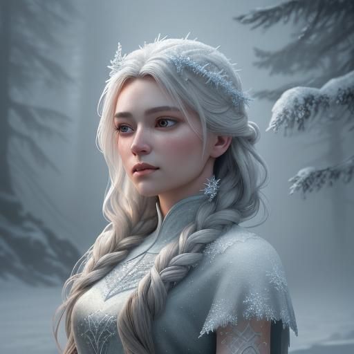 Ethereal Maiden Under Snow: A Matte Painting